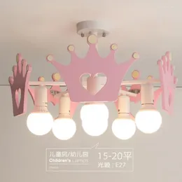 Chandeliers Cartoon Creative Pink Crown Chandelier Girl Bedroom Princess Room Children's Lamp Modern Simple LED Colour