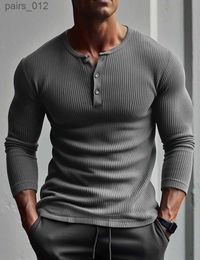 Men's T-Shirts 2024 New Long sleeved Polyester T-shirt Mens Breathable Thin Fabric Casual T-shirt Spring Automatic Henry Neck Basic Tee Top Mens yq240415