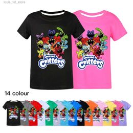 Clothing Sets 2-16Y 2024 Summer Smiling Critters Costume Kids Short Sleeve Tops Teenagers Boys Cotton T-shirt Baby Girls Cat Nap TShirt T240415