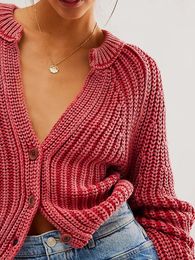 Women's Knits Women Fall Cropped Sweaters Casual Solid Colour Knitted Button Up Cardigans