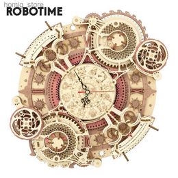 3D Puzzles Robotime ROKR Time Art Zodiac Wall Clock 3D Wooden Puzzle Games Model Building Kits Toys for Children Kids LC Y240415