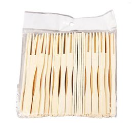 Forks 80PCS Mini Bamboo Small Fruit Toothpicks Disposable Picks For Appetizer Pastry Dessert