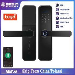 System Tuya X5 Waterproof Tuya Biometric Fingerprint Lock, Security Intelligent Smart Lock with Wifi App Password Rfid Door Lock