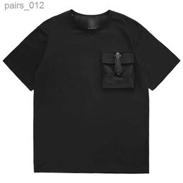Men's T-Shirts Summer fashion pocket short sleeved O-neck mens T-shirt thin tool black loose Harajuku street casual 2xl oversized clothing yq240415