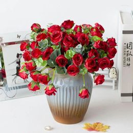 Decorative Flowers Artificial Flower Bouquet Reusable Wedding Silk Rose Vase For Home Tables Decorations