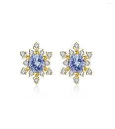 Stud Earrings Hemiston Blue Zircon Round Sweet Flower 925 Sterling Silver Jewelry Gift For Women 20228658871