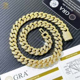 Hip Hop Jewellery Customization Cuban De 10mm 10k 14k 18k Gold Mossinate Diamond Cuban Chain 2 Row Stone Miami Cuban Link Chain