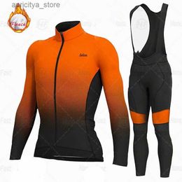 Cycling Jersey Sets 2023 Winter Cycling Jacket Bike Jersey set Men Thermal Fece Long Seve Cycling Clothing MTB Sportswear Bicyc Ride Uniform L48