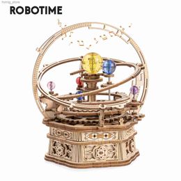 3D Puzzles ROKR Rotating Starry Night Mechanical Music Box 3D Wooden Puzzle Assembly Model Building Kits Toys for Children Kids - AMK51 Y240415
