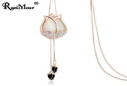 Pendant Necklaces RAVIMOUR Big Choker Kolye Crystal Opal Statement Pendants Tulip Flower Tassel Sweater Chain Long Necklace Jewelr5909238