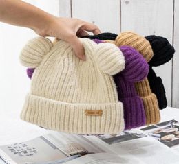 BeanieSkull Caps Beanie Hat Bear Ears Shape Knitted Autumn Winter Windproof Warm For Outdoor6232525