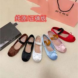 24SS Mius Pink Ballet Shoes Womens Bow French Flat Single Shoes 23 Spring/summer New Mary Jane Flat Shoes