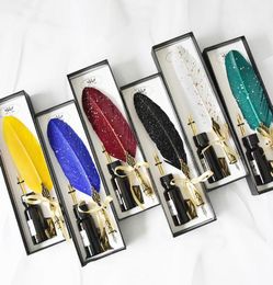 Fountain Pens European Style Gilding Feather Pen Nibbed Dip Writing Ink Quill Set For School Stationery Gifts Art Supplies Nov814564253