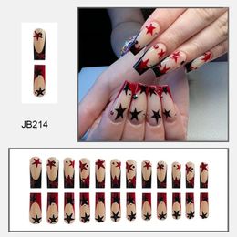 False Nails Super Long French Water Pipe Nail Tips Red Star Detachable Press On Women Girls