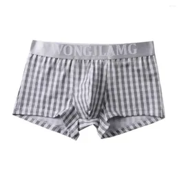 Underpants Elastic Men Underwear Shorts Briefs Stylish Men's Casual With Plaid Print Design 3d U-convex High For Comfort