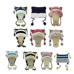 Berets Pink Girl Y2K-theme Party Hat Knitted Balaclava-hat Thicken Devil Ear Harajuku Po Prop