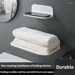 Hooks Bathroom Non-perforated Foldable Shelf Multifunctional Storage Rack Wall-mounted Towel Bracket