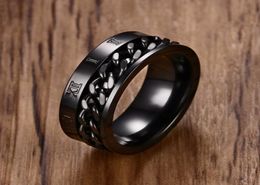 Men039s 8MM Stainless Steel Spinner Chain Worry Ring Roman Number Meditation Band Gold Black Male Jewellery Anel Aneis4514701