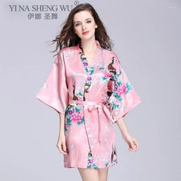 Ethnic Clothing Women Nightgown Summer Printed Floral Kimono Short Loose V-neck Dress Gown Chinese Style Robe Flower Home