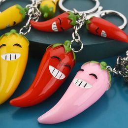 Keychains Lanyards Fashion Korean 3D Red Pepper Keychain Key Ring Hot Pepper Key Chain Key Holder Creative Portachiavi Chaveiro Llaveros Bag Charm