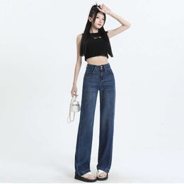 2024 Summer High Waist Double Button Thin Straight leg Jeans Womens JEANS WOMEN