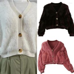 Women's Knits Imitation Mink Short Cardigan Soft Breathable Knit Sweater Long Sleeve Coat