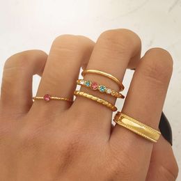 Wind Inlaid Colourful Alloy 5-piece Set Creative Fine Ring