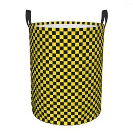 Laundry Bags Black And Yellow Chequered Foldable Baskets Dirty Clothes Sundries Storage Basket Home Organiser Large Waterproof Bucket