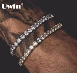 Uwin Round Cut Tennis Bracelet 5mm Zirconia Triple Lock Hiphop Jewellery 1 Row Cubic Luxury Crystal CZ Men Fashion Charm Bracelets727986310