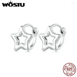 Hoop Earrings WOSTU 925 Sterling Silver Star For Women Classical Simple Hollow Style Ear Clips Wedding Jewellery Birthday Gift