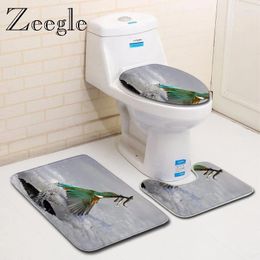 Bath Mats Zeegle 3d Birds Pattern Toilet Mat Set U Type Rug Pedestal Lid Cover Foot Absorbent Non-Slip