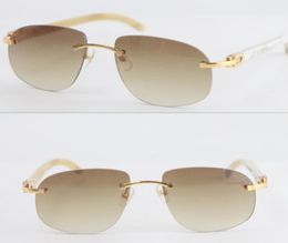 Selling Adumbral Cat eye Rimless male and female T8100928 Sunglasses Style White Original Buffalo Horn Sun glasses Frame Men Brand9413397