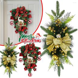 Decorative Flowers Hanging Stairs Garland Cordless Prelit Stairway Swag Trim Gleamy Lights Up For Door Stair Navidad Christmas Decorations