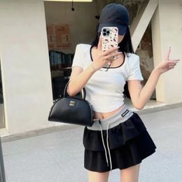 Designer summer women skirt suit miumi short skirt set New Fashion Letter Design Short U neck Short Sleeves Pleated Short Skirt