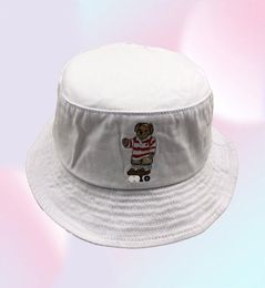 Bucket hat Red Stripe Embroidery Bear Men039s Hat Bucket Khaki Outdoor Vintage Cap New With Tag Whole8322446