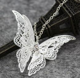 Butterfly Pendant Charms Necklace Jewellery Long Link Chain Hallow Fashion Women Girls Rhinestone Necklaces 0415