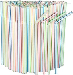 Drinking Straws 200pcs Plastic Flexible 8" Long Stripes Multiple Colours Suitable For Various Drinks Juice