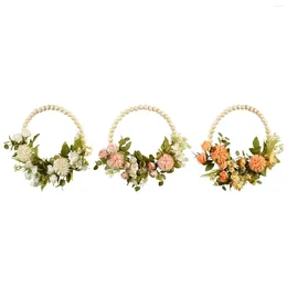 Decorative Flowers Artificial Flower Wreath Garland Wood Beads Circle Hanging Greenery Leaves Spring For Home Indoor Wedding Outdoor Decor