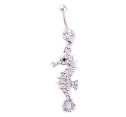D0774F Seahorse Belly Navel Button Ring Clear Stone012345471075