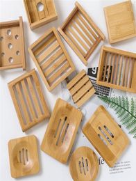 Soap Dish Holder Wooden Natural Bamboo Soap Dish Simple Bamboo Soap Holder Rack Plate Tray Round Square Case7632795