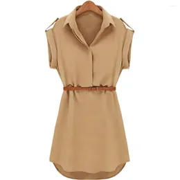 Casual Dresses Women Summer Loose Short Sleeve Dress With Belt Formal Occasion Evening Women'S