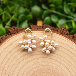 Dangle Earrings Freshwater Pearls Women Drop Gold Color Flower Wedding Prom Jewelry Bridal Earring