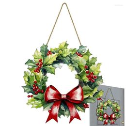 Decorative Flowers Christmas Front Door Sign Flated Bowtie Welcome Wreath Artificial For Window Home Wall