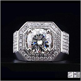 Rings Luxury Jewellery Male 925 Sterling Sier Round Cut White Topaz Pave Cz Diamond Gemstones Men Wedding Engagemen8419900