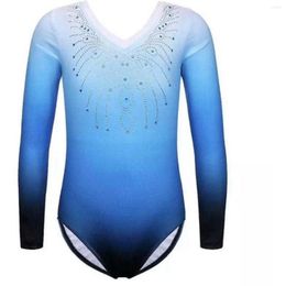Stage Wear Girls Gymnastic Leotard Long Sleeve Color Gradient Sparkly Ballet Dance One Piece Outfit Dancing Activewear For Kids