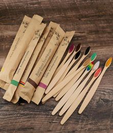 Toilet Supplies 10 Colors Head Bamboo Toothbrush Whole Environment Wooden Rainbow Bamboos Toothbrushes Oral Care Soft Bristle 4334671