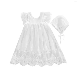 Girl Dresses Born Infant Baby Girls Sweet Clothes Set Feathers Sleeve Lace Long Dress With Hat White