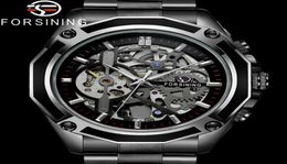 FORSINING Automatic Mechanical Men Wristwatch Military Sport Male Clock Top Brand Luxury Black Steel Skeleton New Man Watch 8130 Y7484380