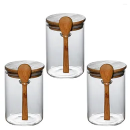 Storage Bottles 3pcs Glass Sealed Jars Kitchen Containers Lid Dried Fruit Sugar Tea Coffee With Spoon (
