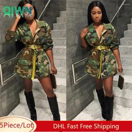 Women's Jackets 5Pcs Bulk Wholesale Women Long Camouflage Print Turndown Collar Coats Ladies Casual Full Sleeve Streetwear Outfits 8598